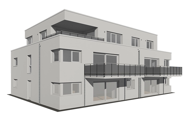 Gebäude mit Balkonen und Fenstern.