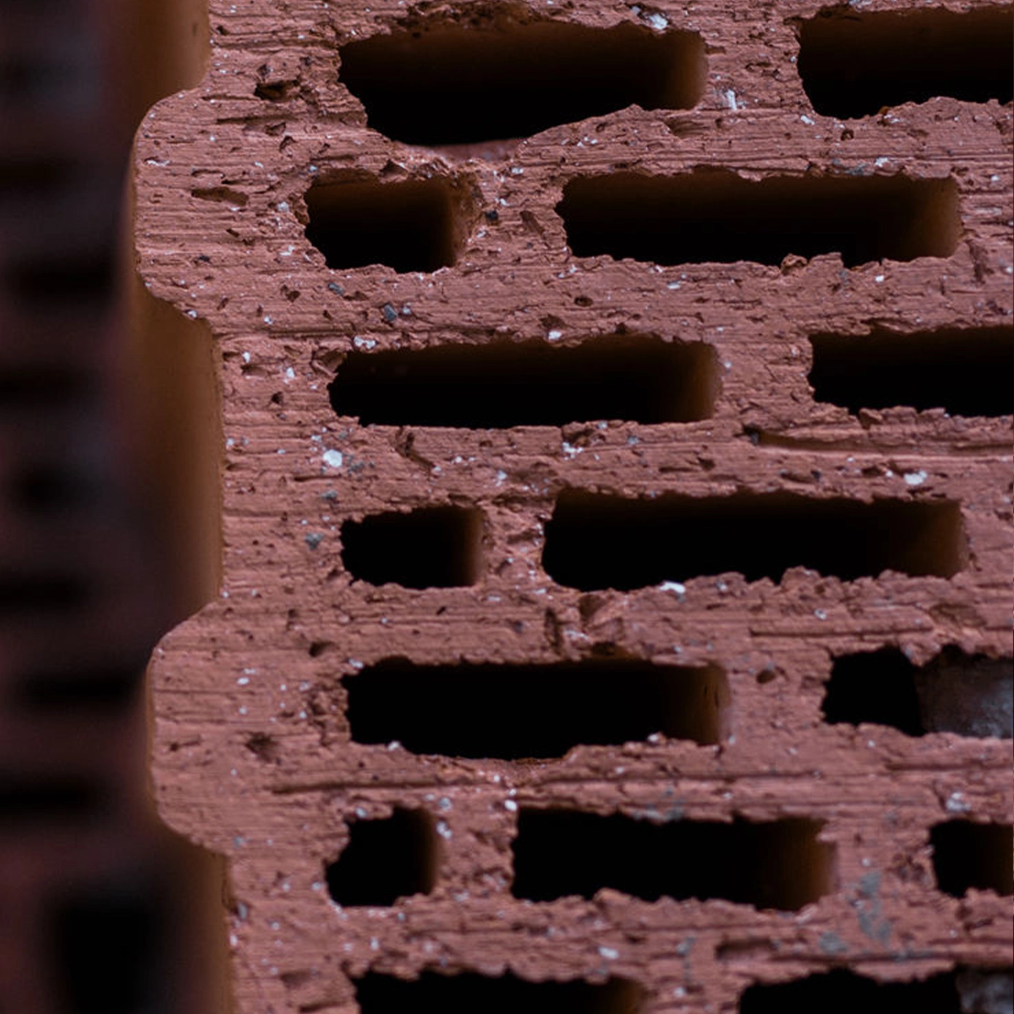 Ziegelstein mit Löchern in Nahaufnahme.