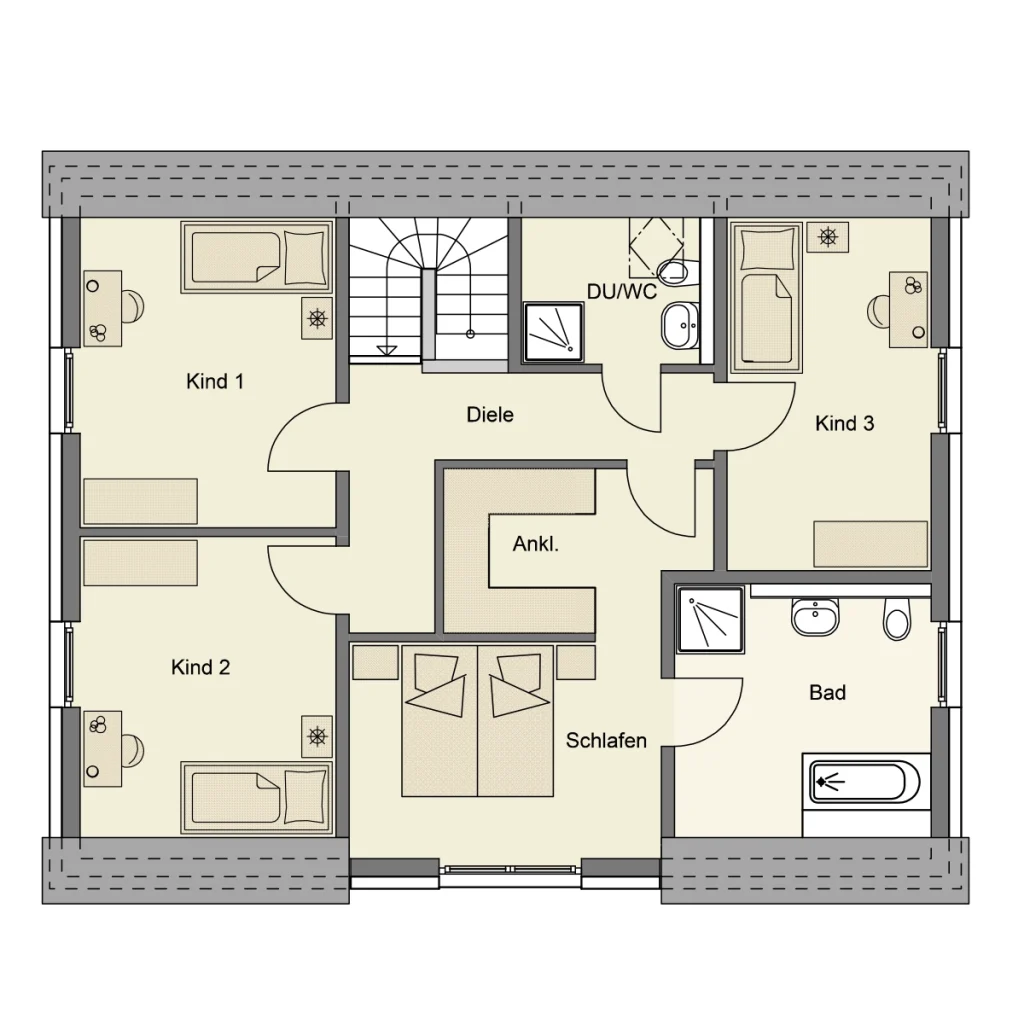 Grundriss eines Hauses mit mehreren Räumen.