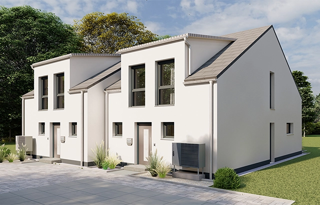 Modernes Doppelhaus mit Garten.