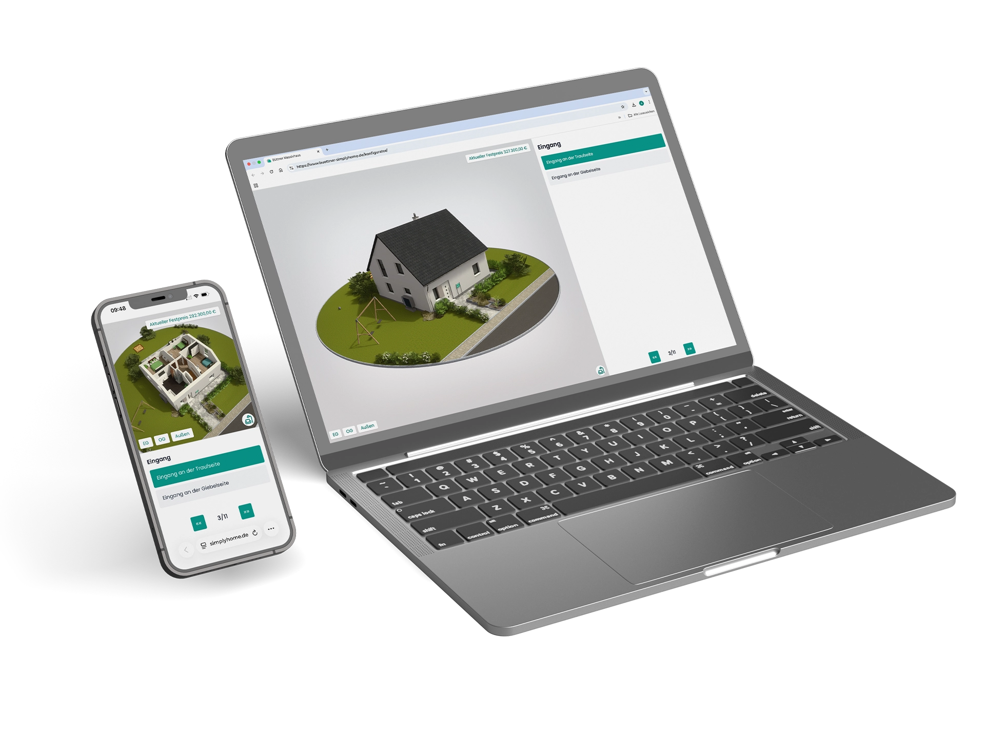 Laptop und Smartphone mit Hausdesign-Software.