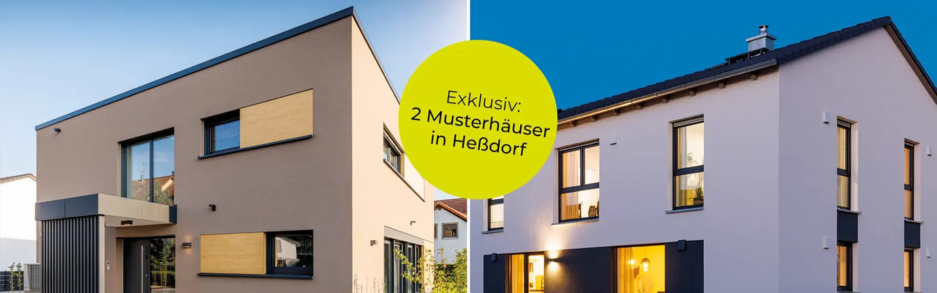 Zwei moderne Musterhäuser in Heßdorf.