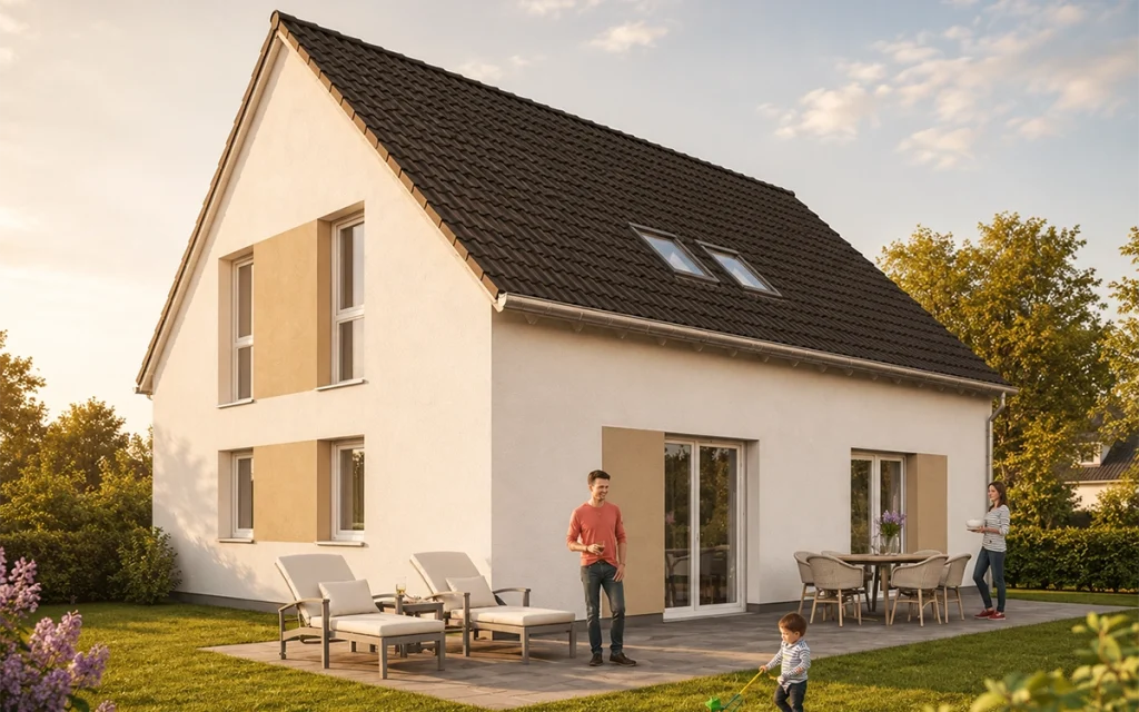 Die Kombination aus großzügigen Fensterflächen, Dachflächenfenstern und geradliniger Architektur schafft helle Wohnräume mit hoher Aufenthaltsqualität.