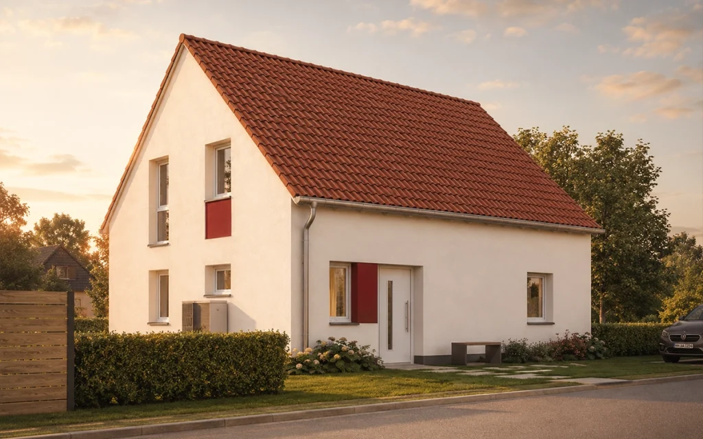 Modernes Einfamilienhaus mit Satteldach und reduzierter Fassadenarchitektur.
