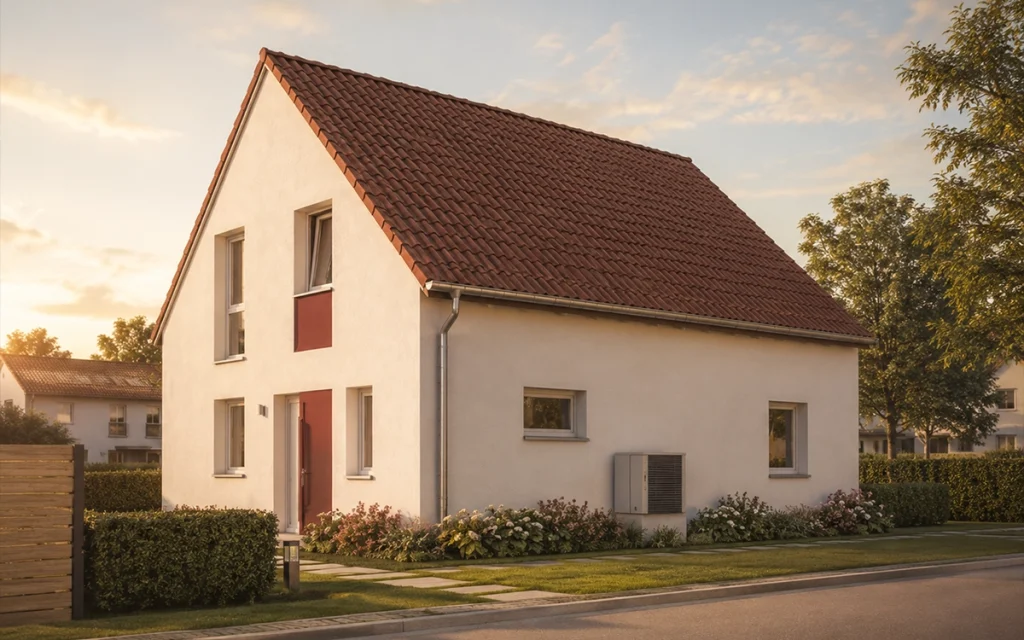 Zeitgemäßes Satteldachhaus mit klaren Linien und dezenten Fassadenakzenten.
