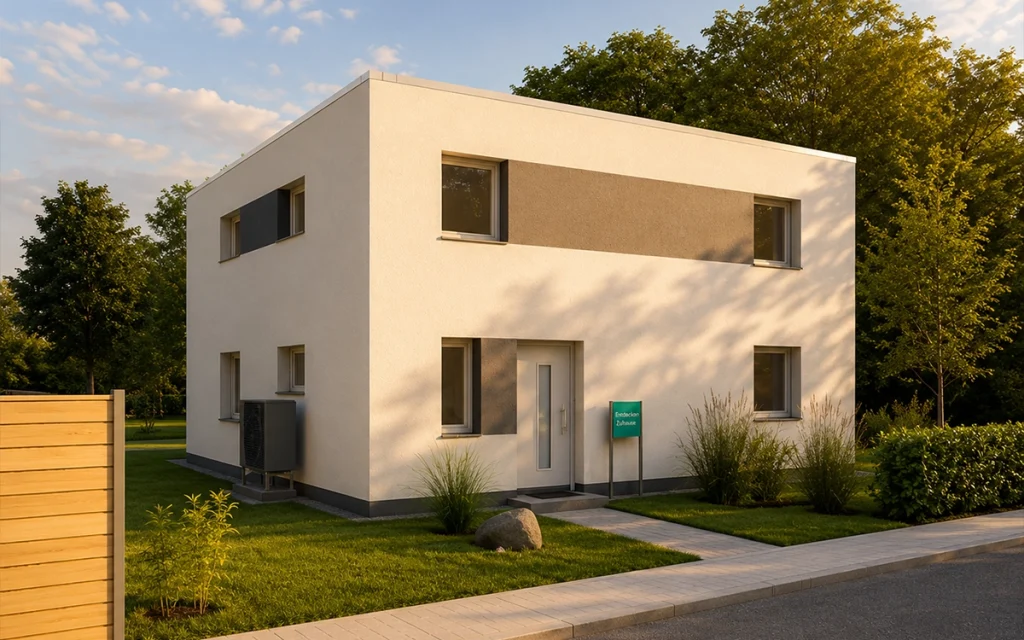 Modernes Einfamilienhaus mit gepflegtem Eingangsbereich.