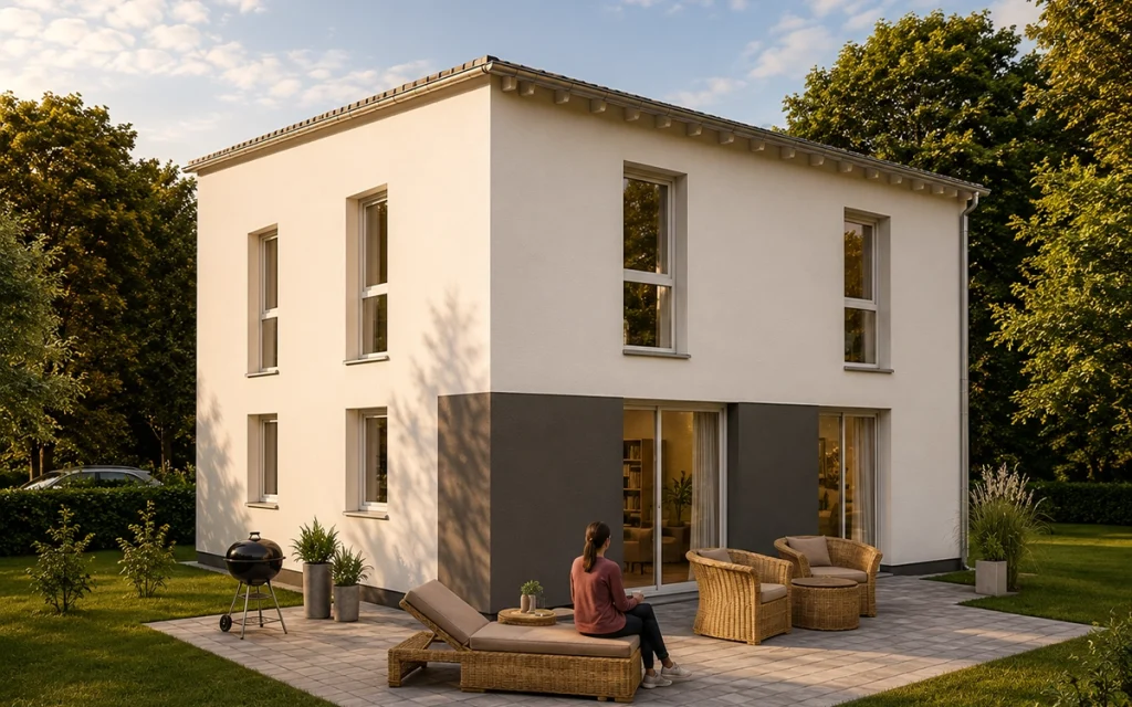 Modernes Einfamilienhaus mit großzügiger Terrasse in naturnaher Umgebung.