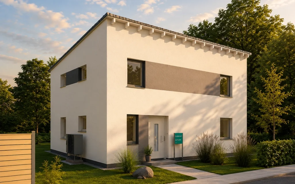 Modernes Einfamilienhaus mit gepflegtem Eingangsbereich.