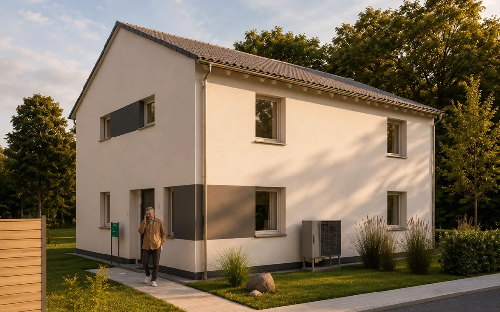 Modernes Einfamilienhaus mit gepflegtem Eingangsbereich.