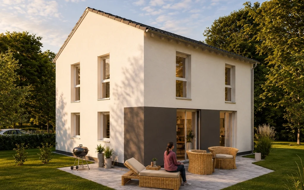 Modernes Einfamilienhaus mit großzügiger Terrasse in naturnaher Umgebung.