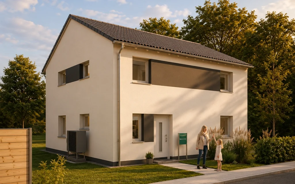 Modernes Einfamilienhaus mit gepflegtem Eingangsbereich.