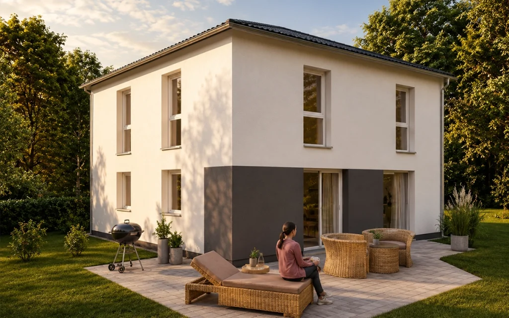 Modernes Einfamilienhaus mit großzügiger Terrasse in naturnaher Umgebung.