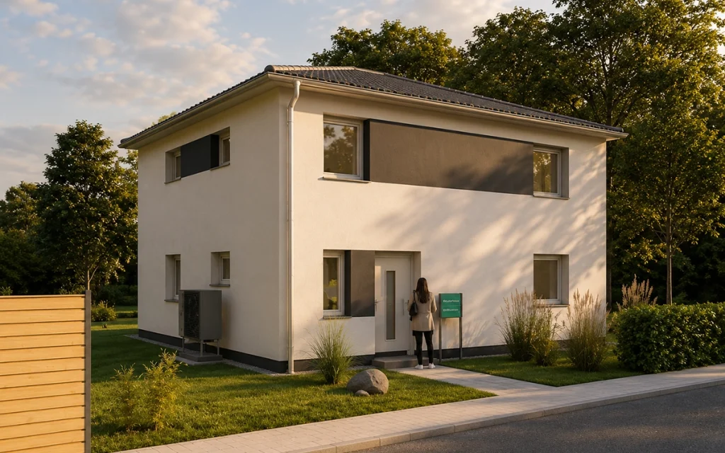 Modernes Einfamilienhaus mit gepflegtem Eingangsbereich.