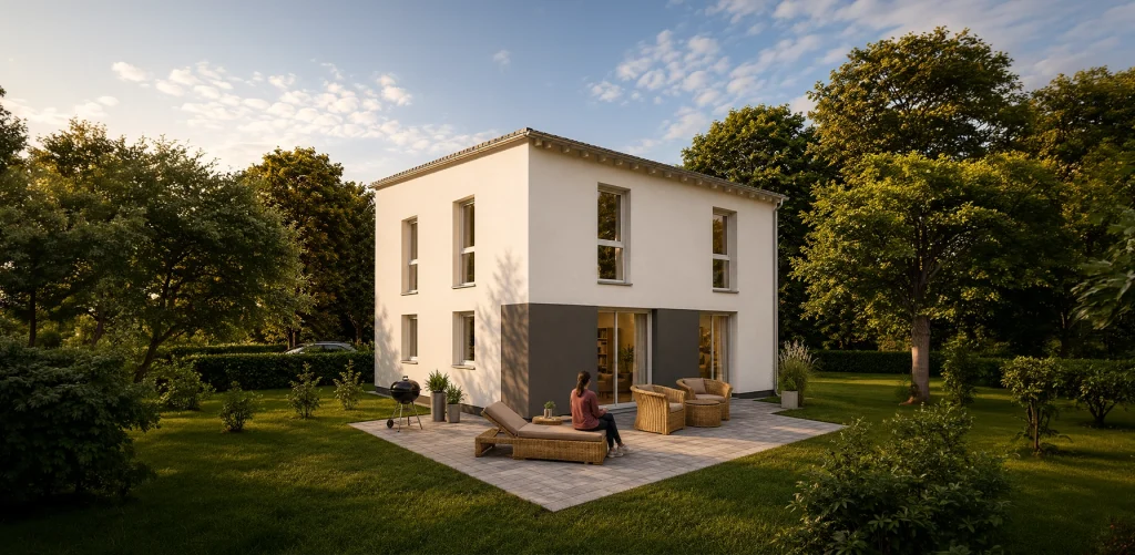Modernes Einfamilienhaus mit großzügiger Terrasse in naturnaher Umgebung.