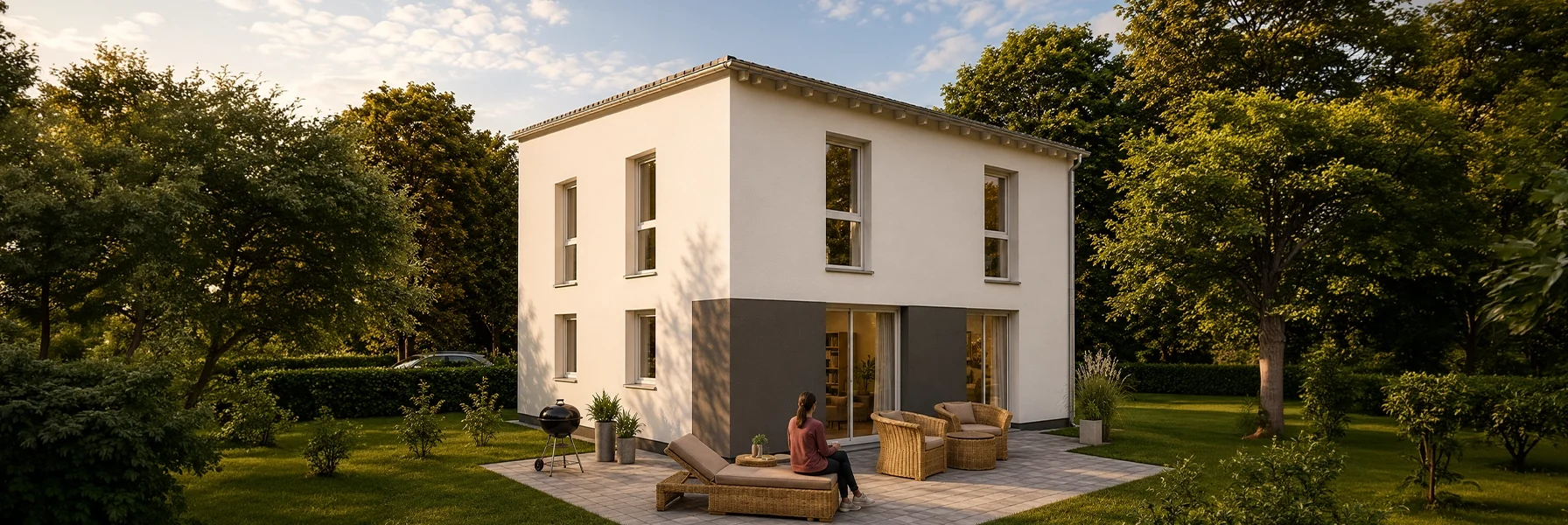 Modernes Einfamilienhaus mit großzügiger Terrasse in naturnaher Umgebung.