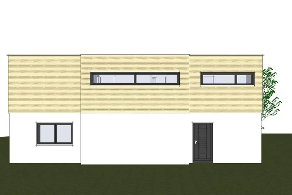 Illustration eines modernen Hauses mit Flachdach.