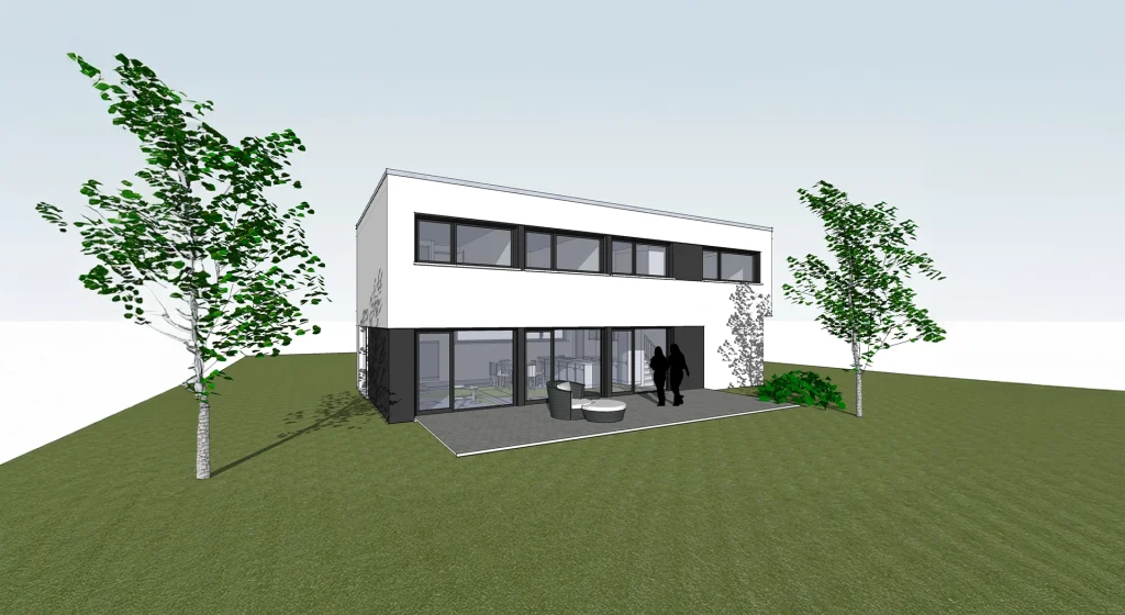 Moderner Hausentwurf mit Garten.