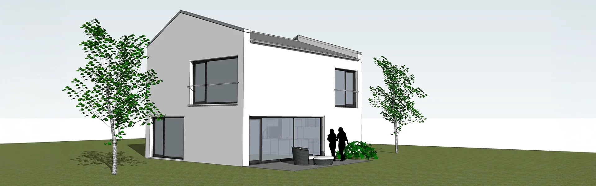 Zweistöckiges modernes Haus mit Garten.