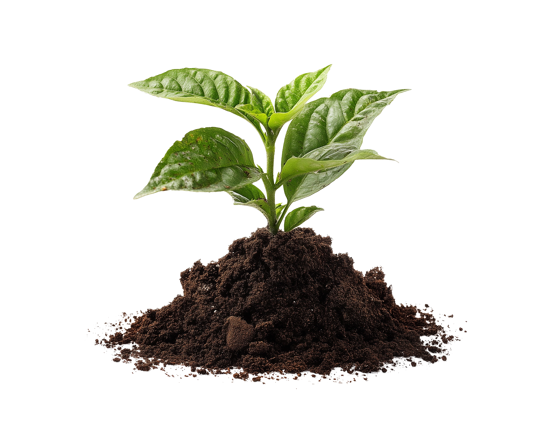 Kleiner grüner Setzling im Boden.