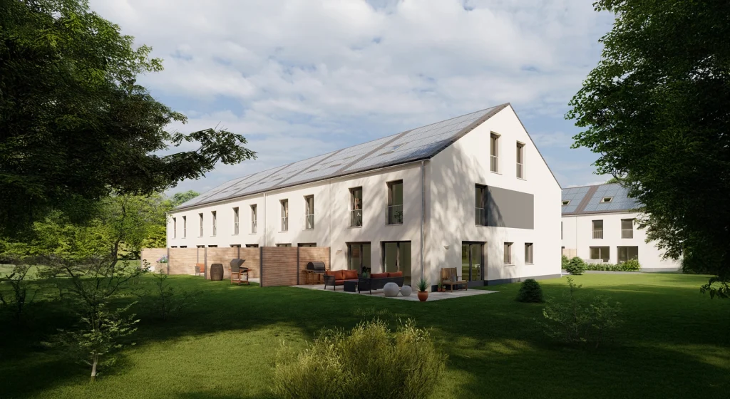 Modernes Reihenhaus mit Garten.