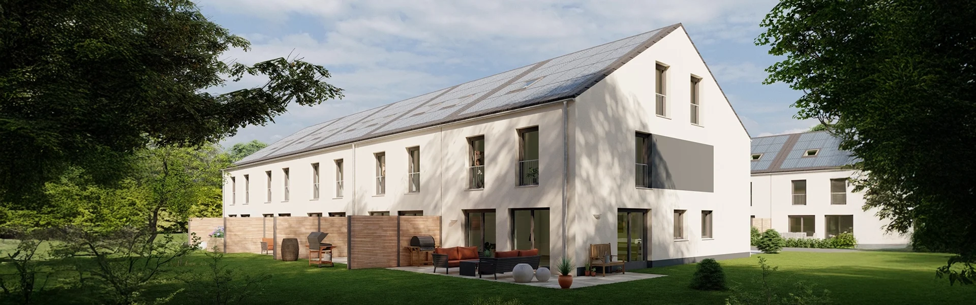 Modernes Reihenhaus mit Garten.