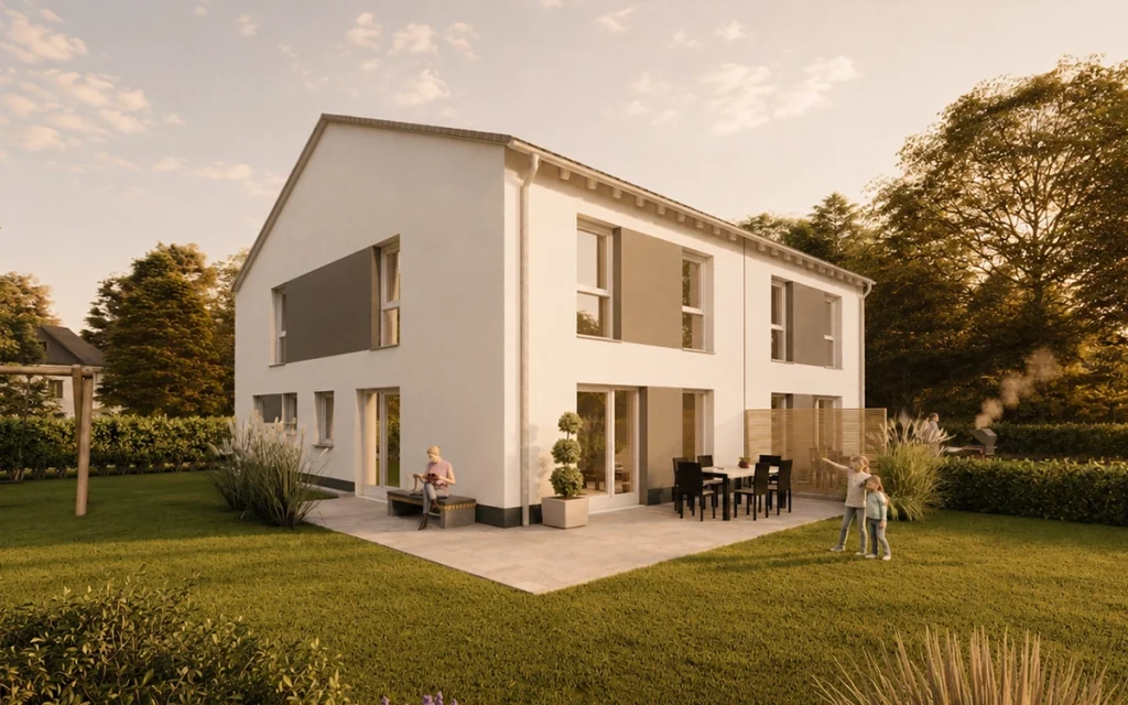 Simply Doppelhaus Slim mit Erdgeschoss und Obergeschoss in moderner Massivbauweise.