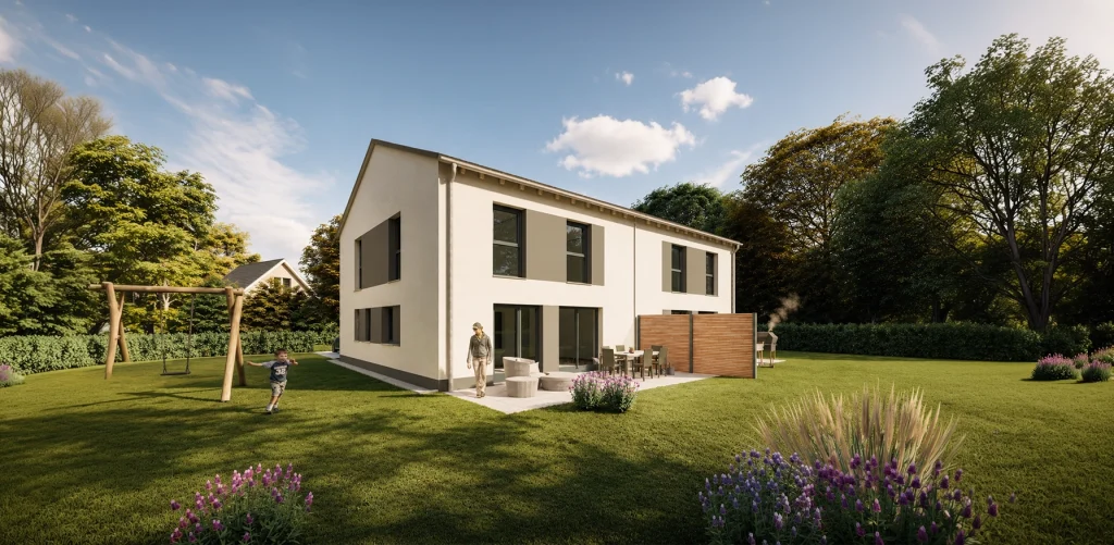 Simply Doppelhaus Obergeschoss M mit zwei Vollgeschossen und großzügigem Garten.