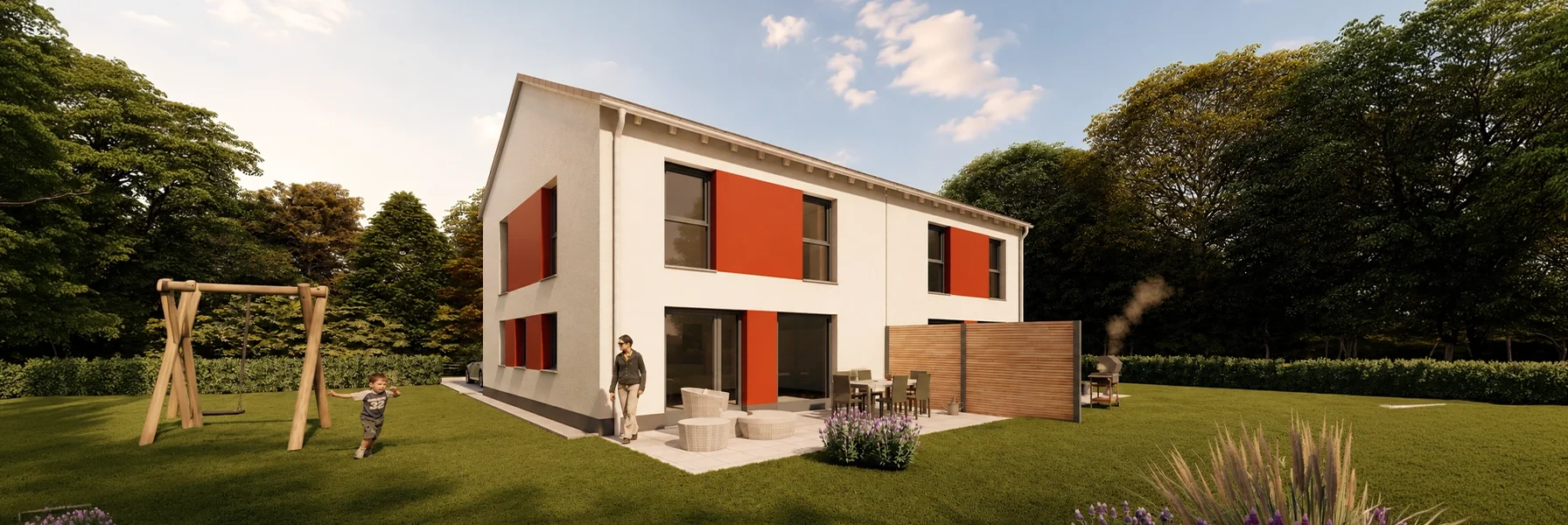 Simply Doppelhaus Obergeschoss S mit zwei Vollgeschossen und großzügigem Garten.