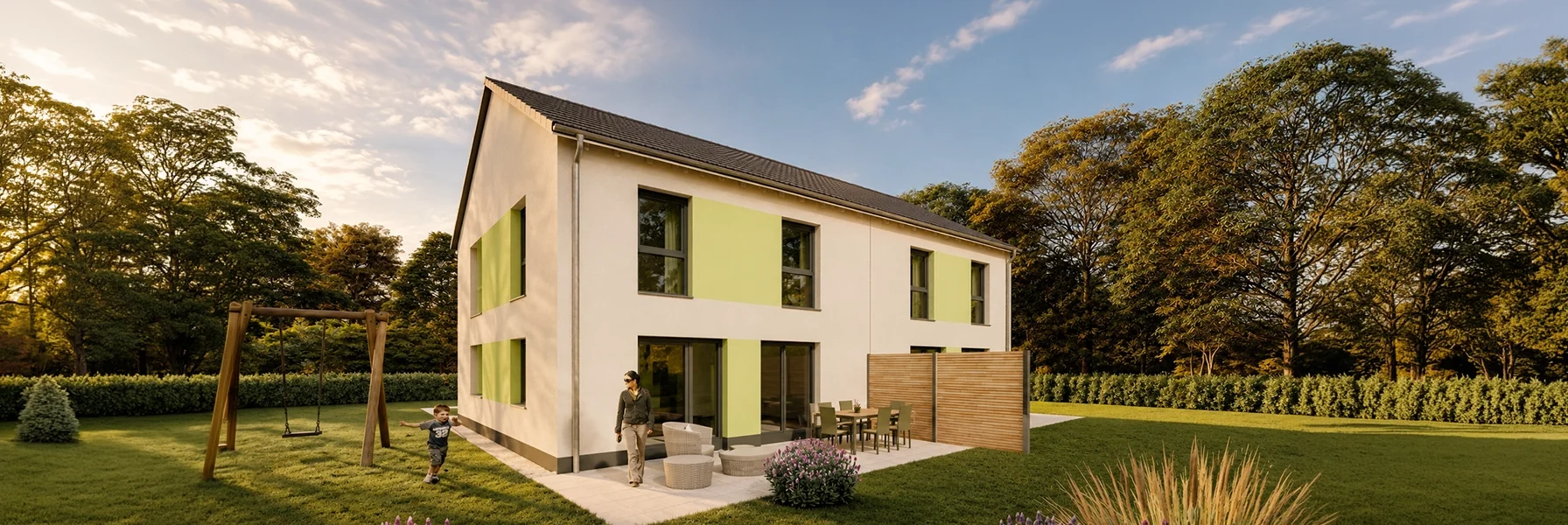 Simply Doppelhaus Obergeschoss XL mit zwei Vollgeschossen und großzügigem Garten.